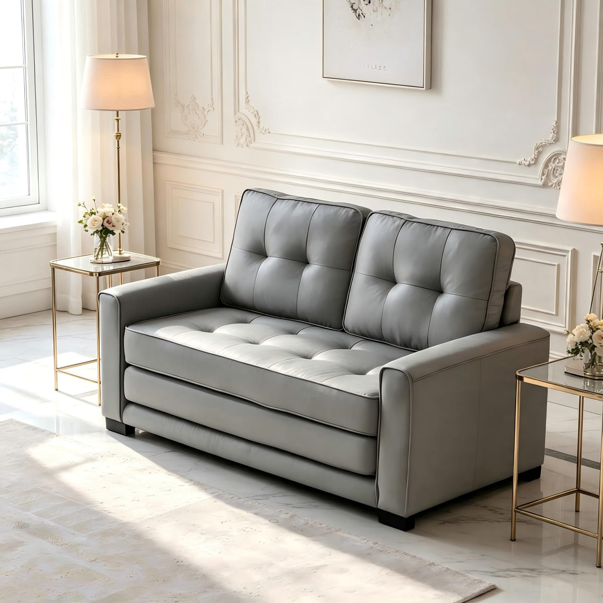 58 Inch Light Gray Upholstered Sleeper Sofa Bed U20389