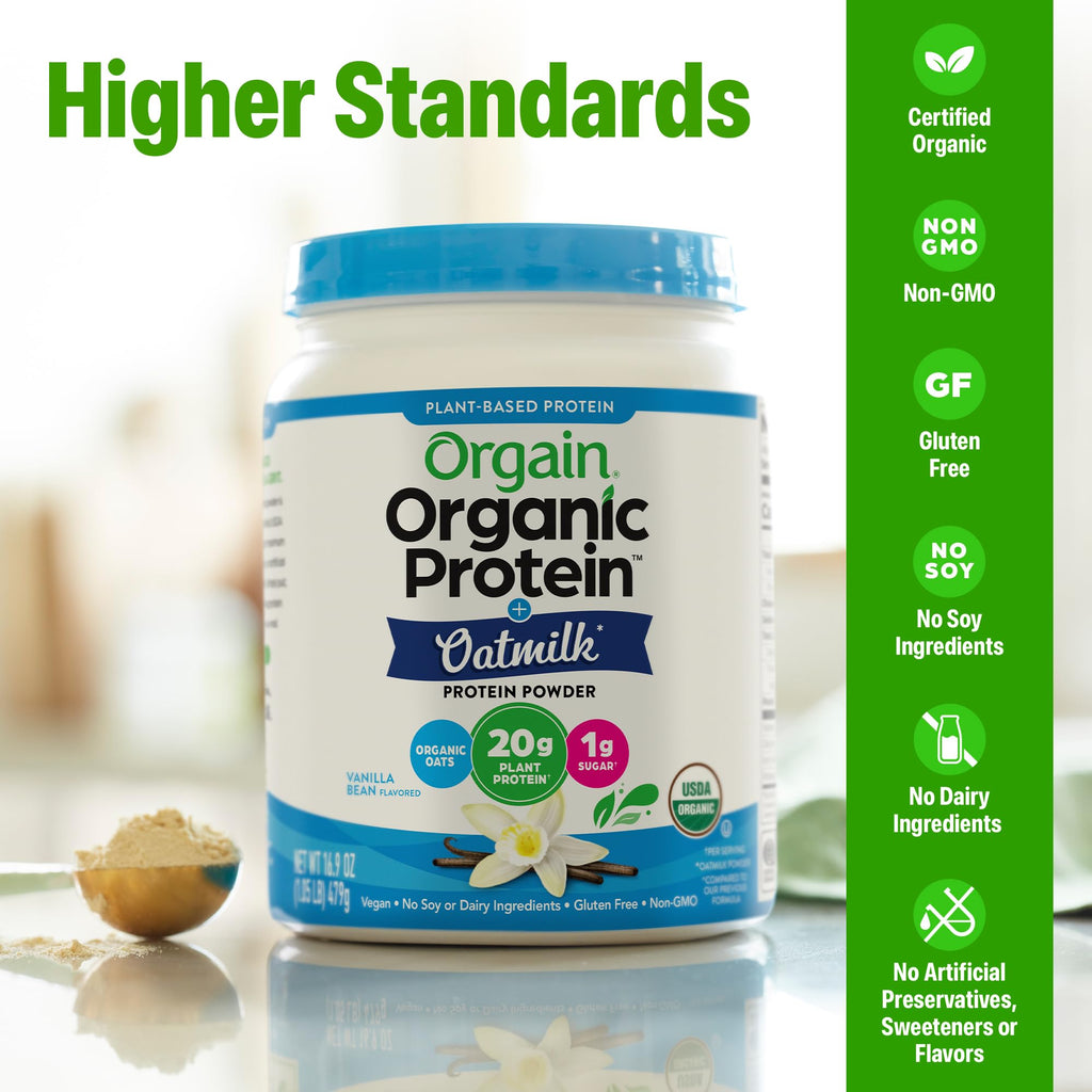 Organic Vegan Protein Powder + Oat Milk, Vanilla Bean, 20g Plant Based Protein, 1.05lb F570814