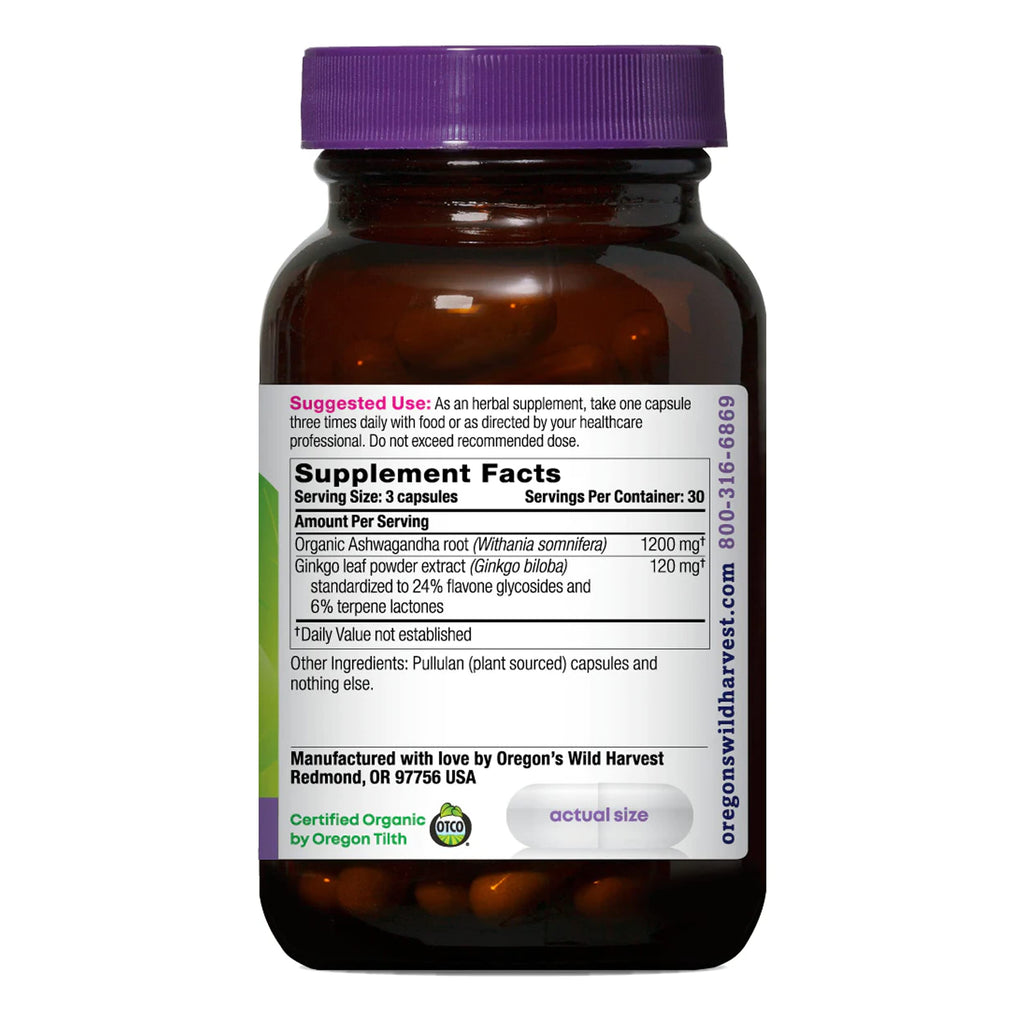 Organic Ashwagandha Ginkgo Vegan Capsules 90 Count I44245