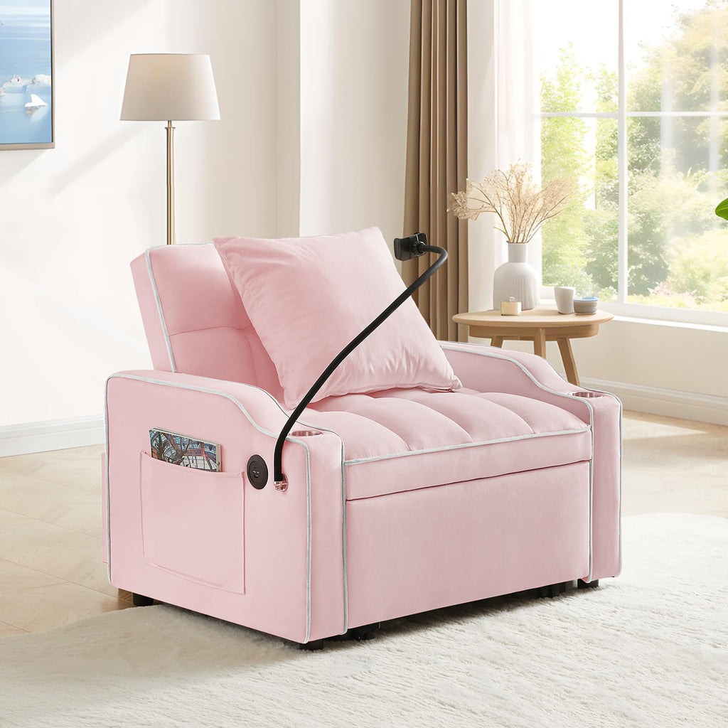 Pink Velvet Convertible Sleeper Chair Bed T864111