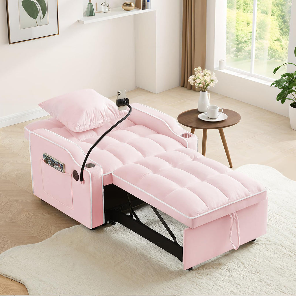 Pink Velvet Convertible Sleeper Chair Bed T864111