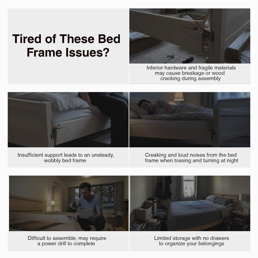 Beige Queen Bed Frame with Drawers O1798