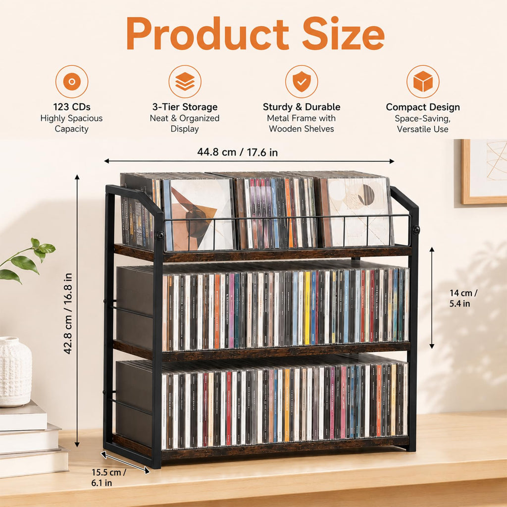 3-Tier Metal and Wood CD Storage Rack T33470