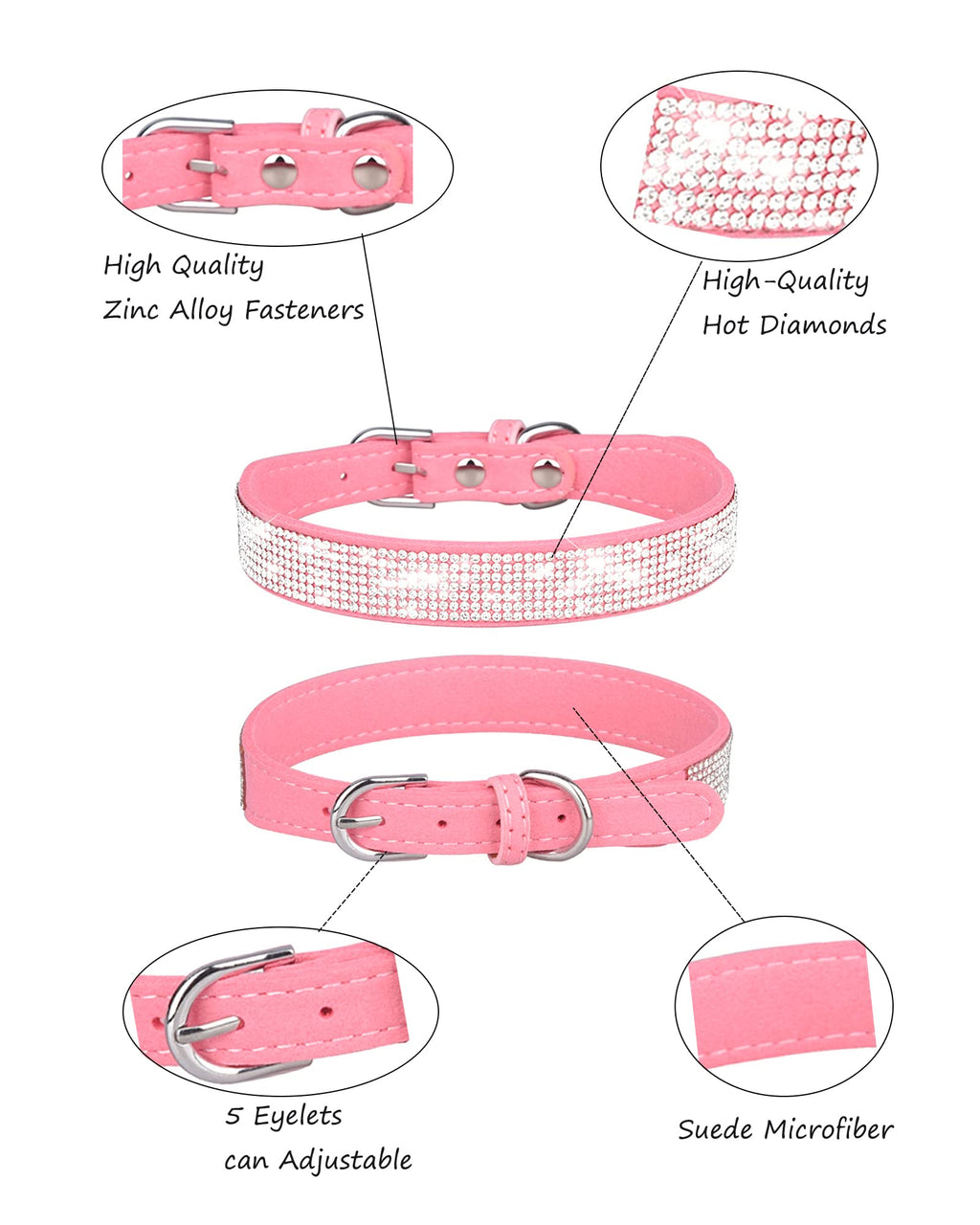 Pink Adjustable Leather Suede Rhinestone Dog Collar F35990