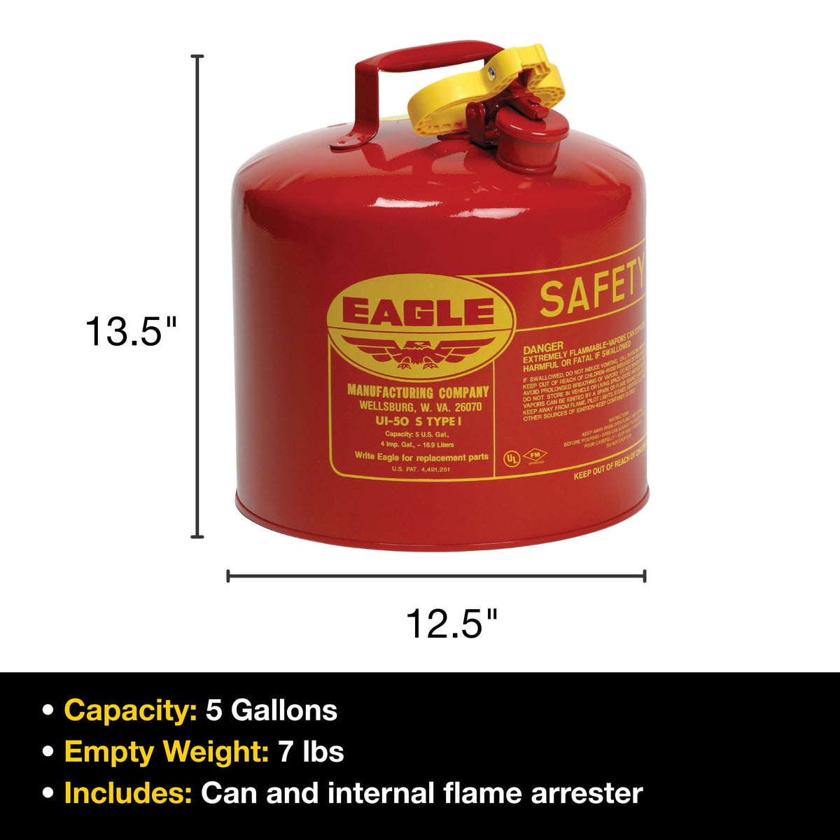 5 Gallon Type I Red Safety Gas Can Y2427