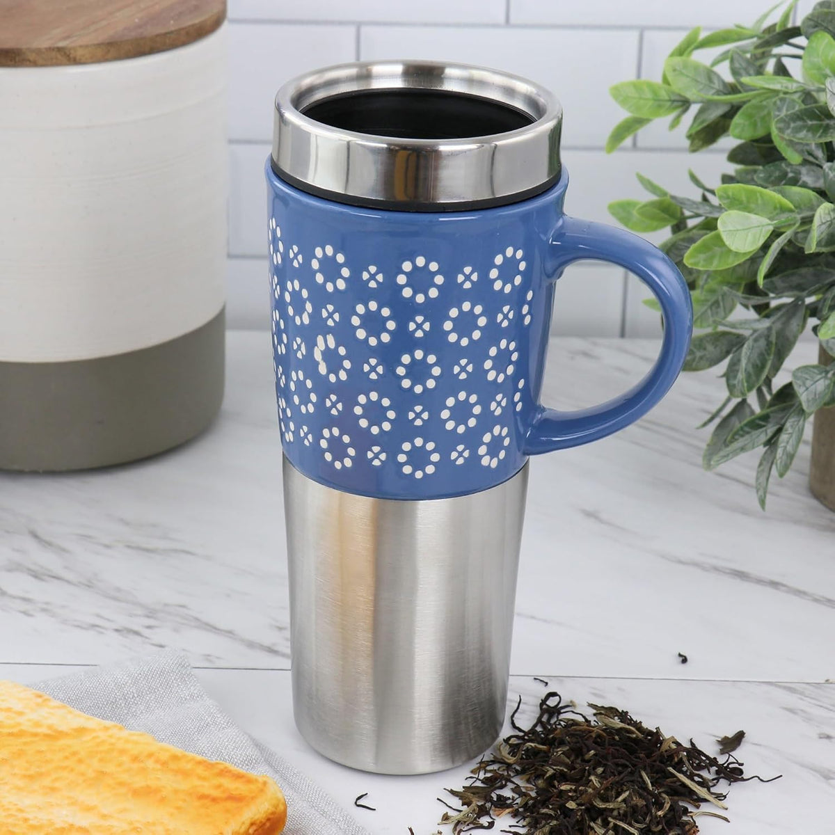 16oz Insulated Stoneware and Stainless Steel Travel Mug O4371