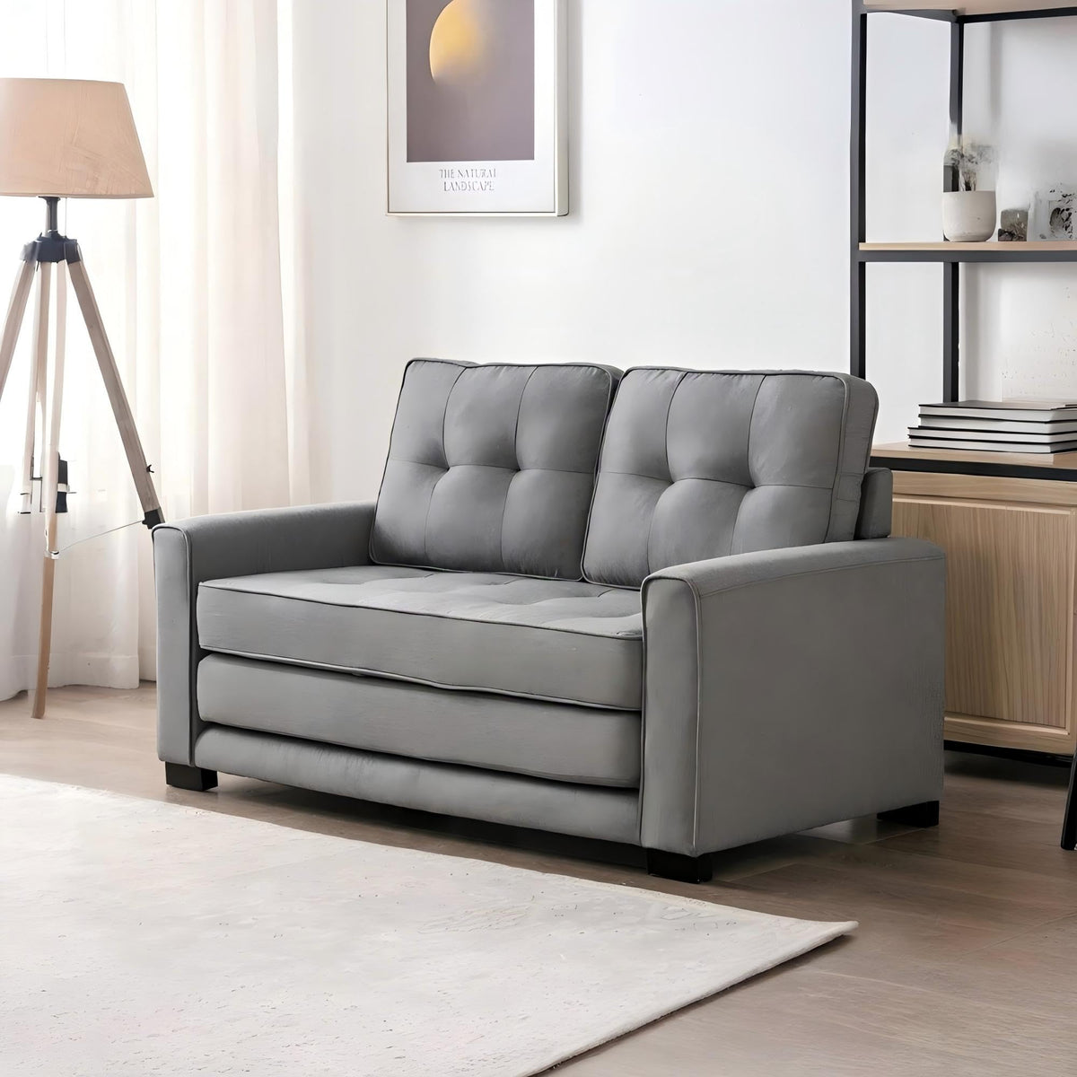 58 Inch Light Gray Upholstered Sleeper Sofa Bed U20389