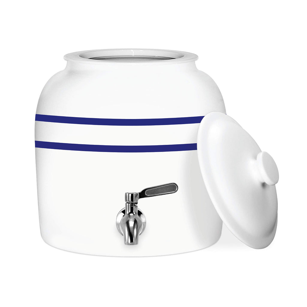 Porcelain Ceramic Crock Water Dispenser with Stainless Steel Faucet and Lid D3714