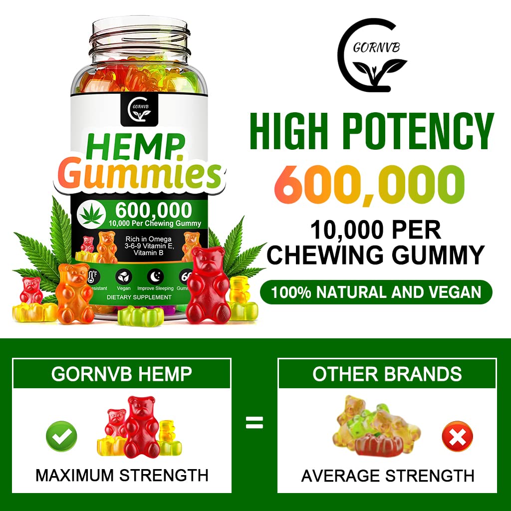 High Potency Hemp Gummies 600,000 Extra Strength Vegan Gluten-Free P932107