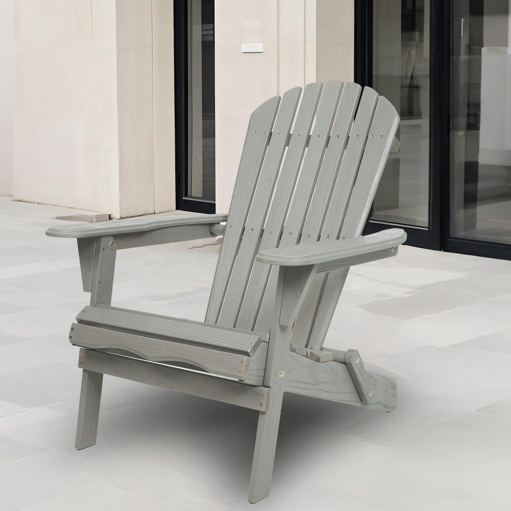 Folding Adirondack Chair Set of 2 Solid Cedar Wood Gray L32382