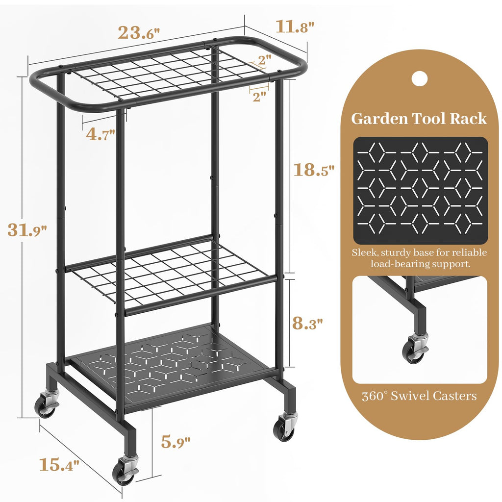 Heavy Duty Metal Garden Tool Organizer with Wheels M40581