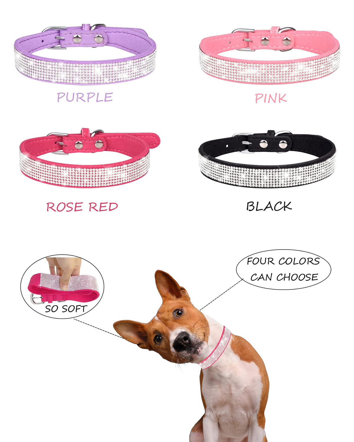 Pink Adjustable Leather Suede Rhinestone Dog Collar F35990