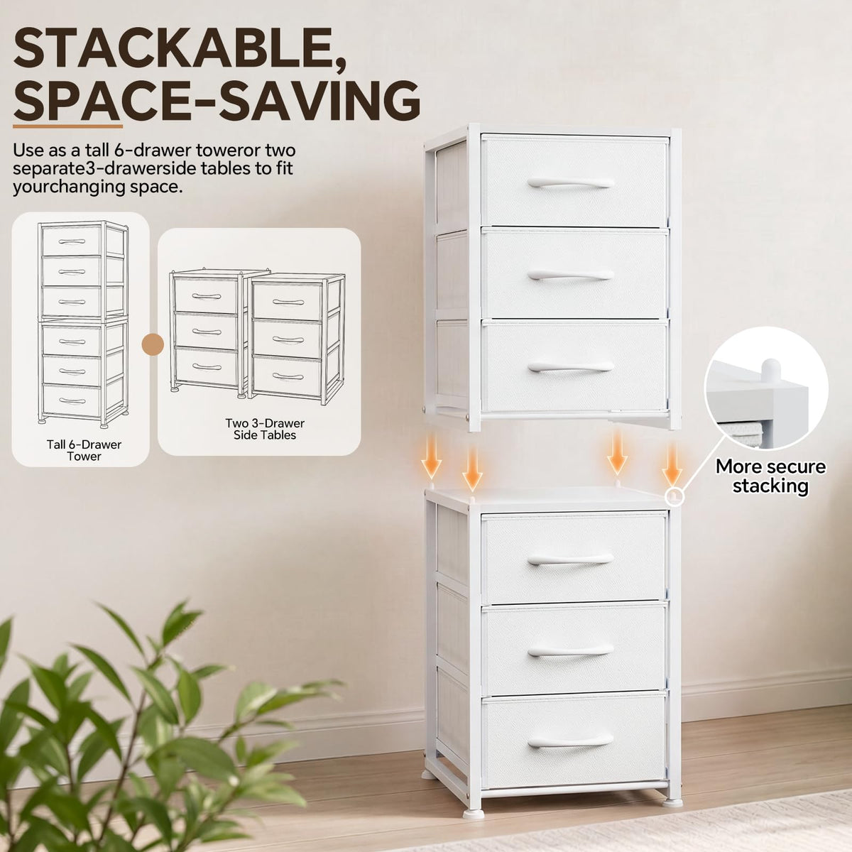 2-Pack Stackable 3-Tier Fabric Storage Drawers M254