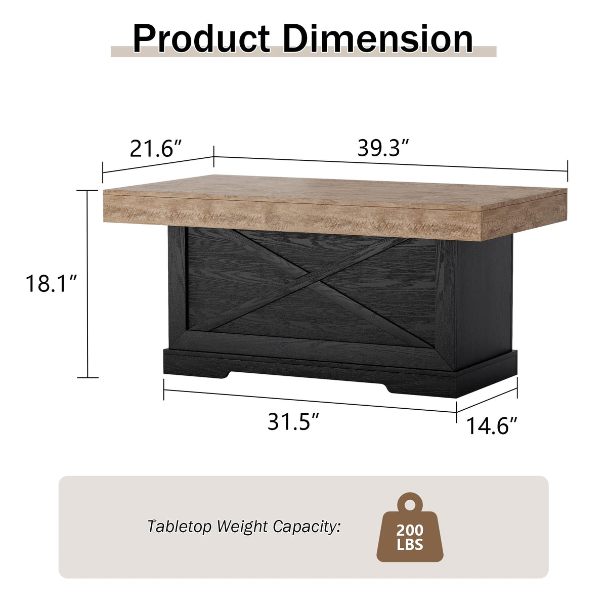 39 in Rustic Coffee Table with X-Design V7229