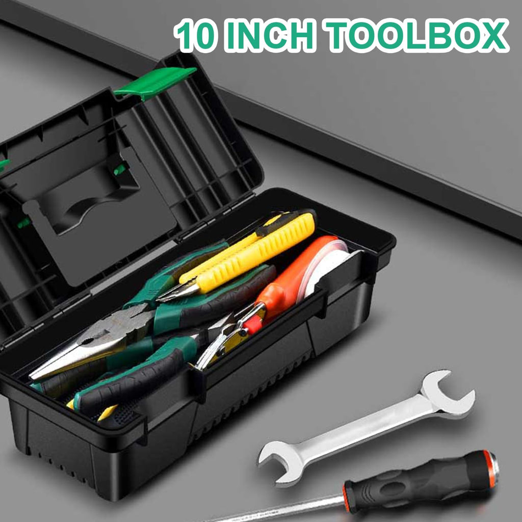 10-Inch Plastic Toolbox with Removable Tray and Double Lock D377