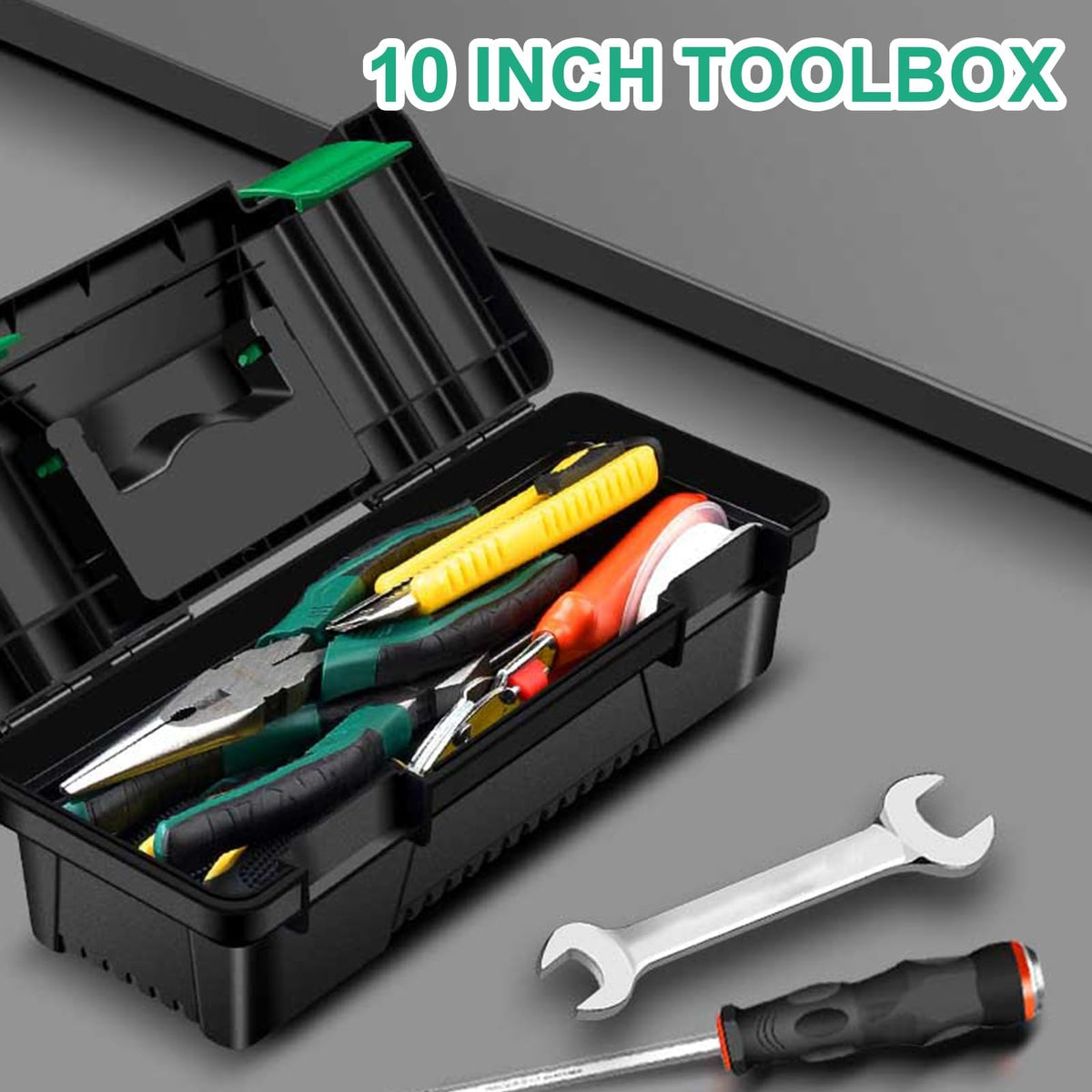 10-Inch Plastic Toolbox with Removable Tray and Double Lock D377