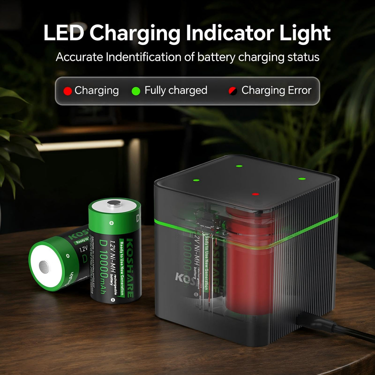4 Pack 10000mAh Rechargeable NiMH D Cell Batteries with Charger Z951770