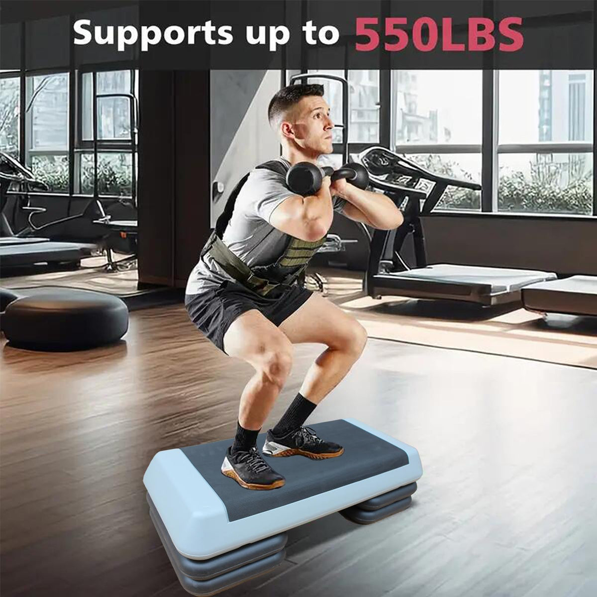 Adjustable Aerobic Exercise Step Platform with 2/4 Stackable Risers N690270