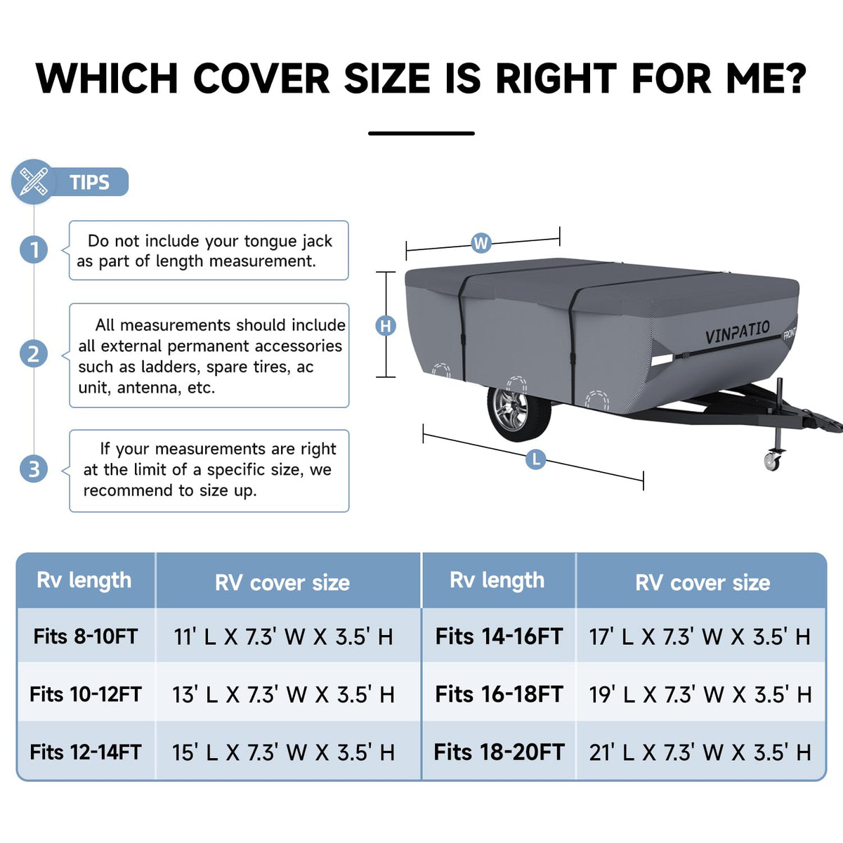 Waterproof Anti-UV Pop Up Camper Cover Fits 14'-16' Trailers T238224
