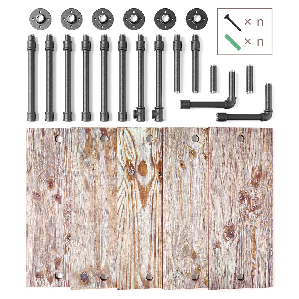 5 Tier Solid Wood Industrial Pipe Ladder Shelf J1033