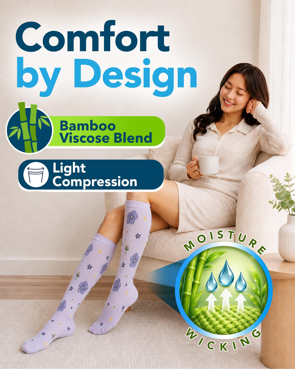 Bamboo Viscose 8-15 mmHg Knee High Compression Socks 3 Pairs P849792