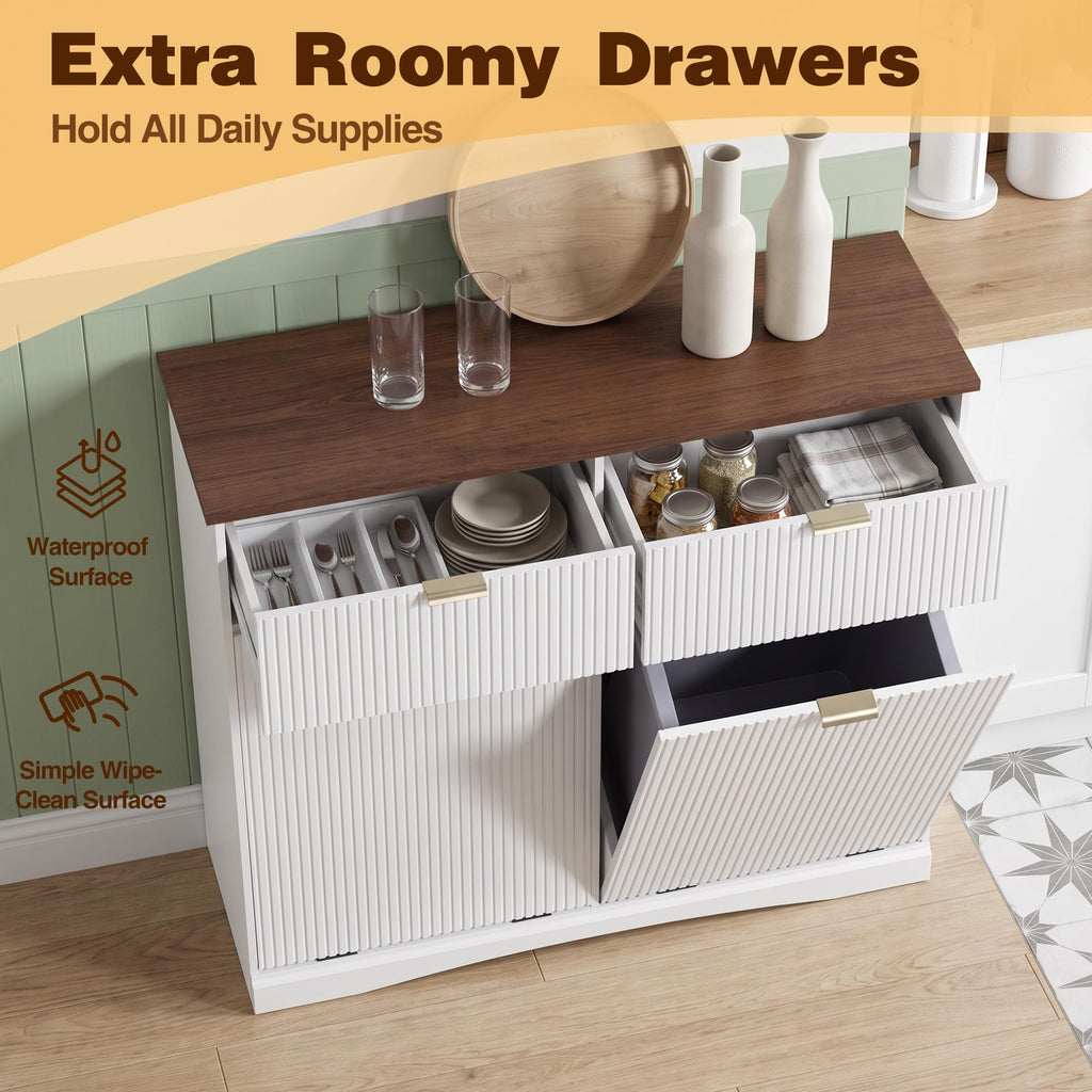 White and Dark Walnut Tilt Out Trash Cabinet G56198