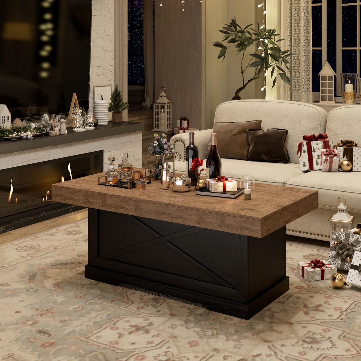 39 in Rustic Coffee Table with X-Design V7229