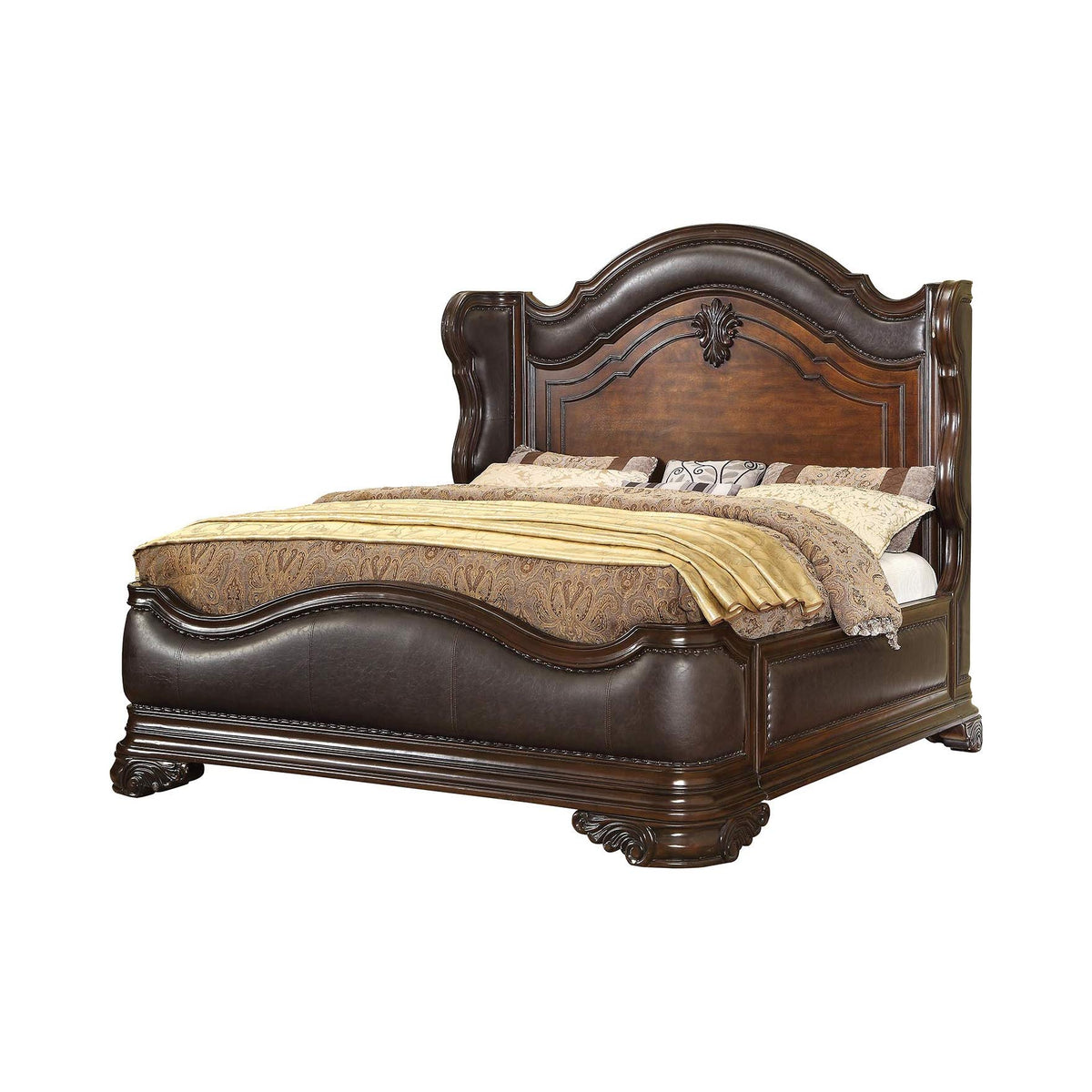 Brown Cherry Wood California King Wingback Bed G6639