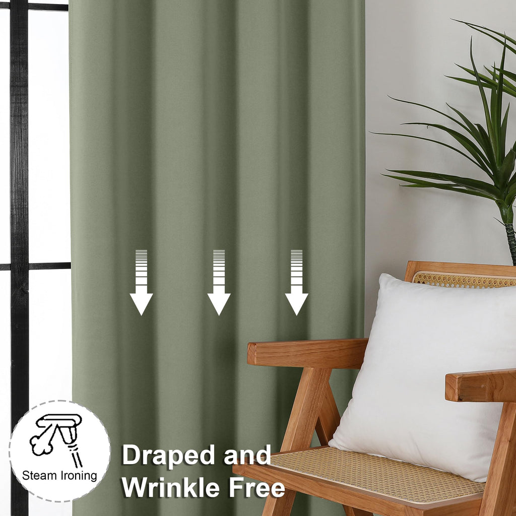 Sage Green Blackout Curtains, 72 Inch, 2 Panels Set C1027