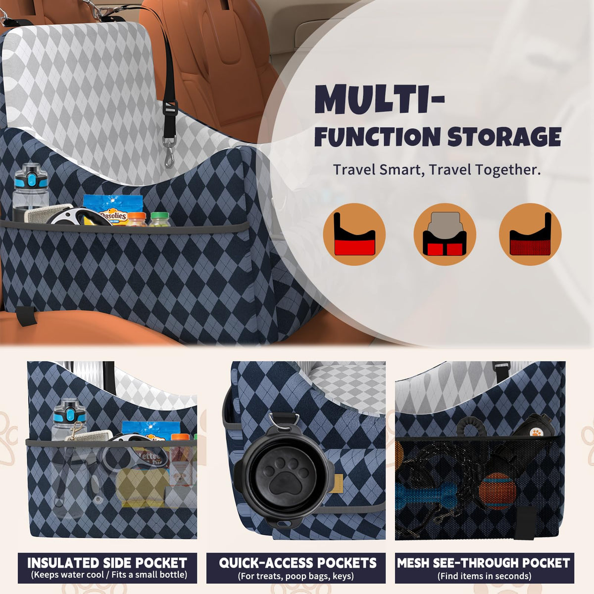Memory Foam Dog Booster Seat with Safety Belt D64282