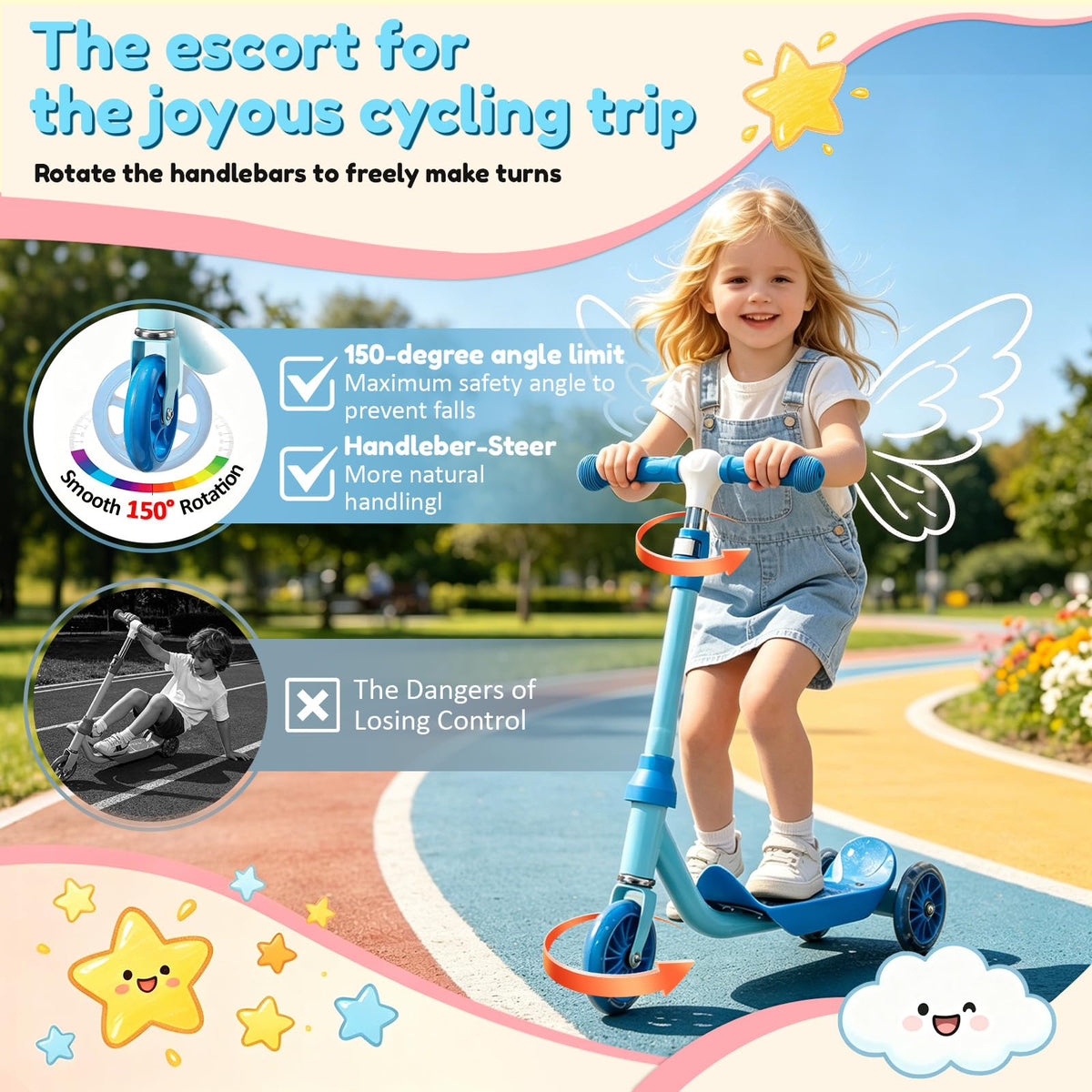 Three Wheel Scooter for Kids 2-5, Light Up Adjustable Height Kick Scooter C882