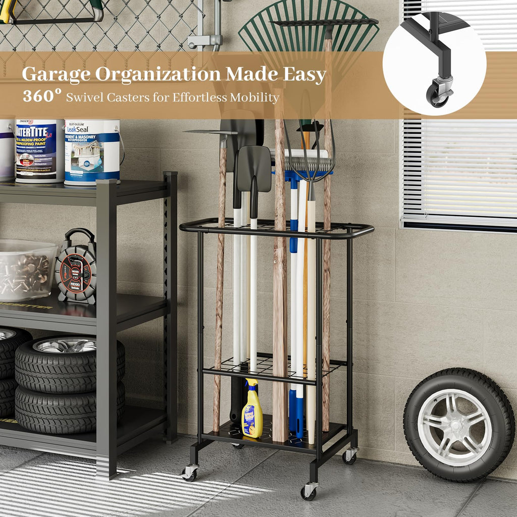 Heavy Duty Metal Garden Tool Organizer with Wheels M40581