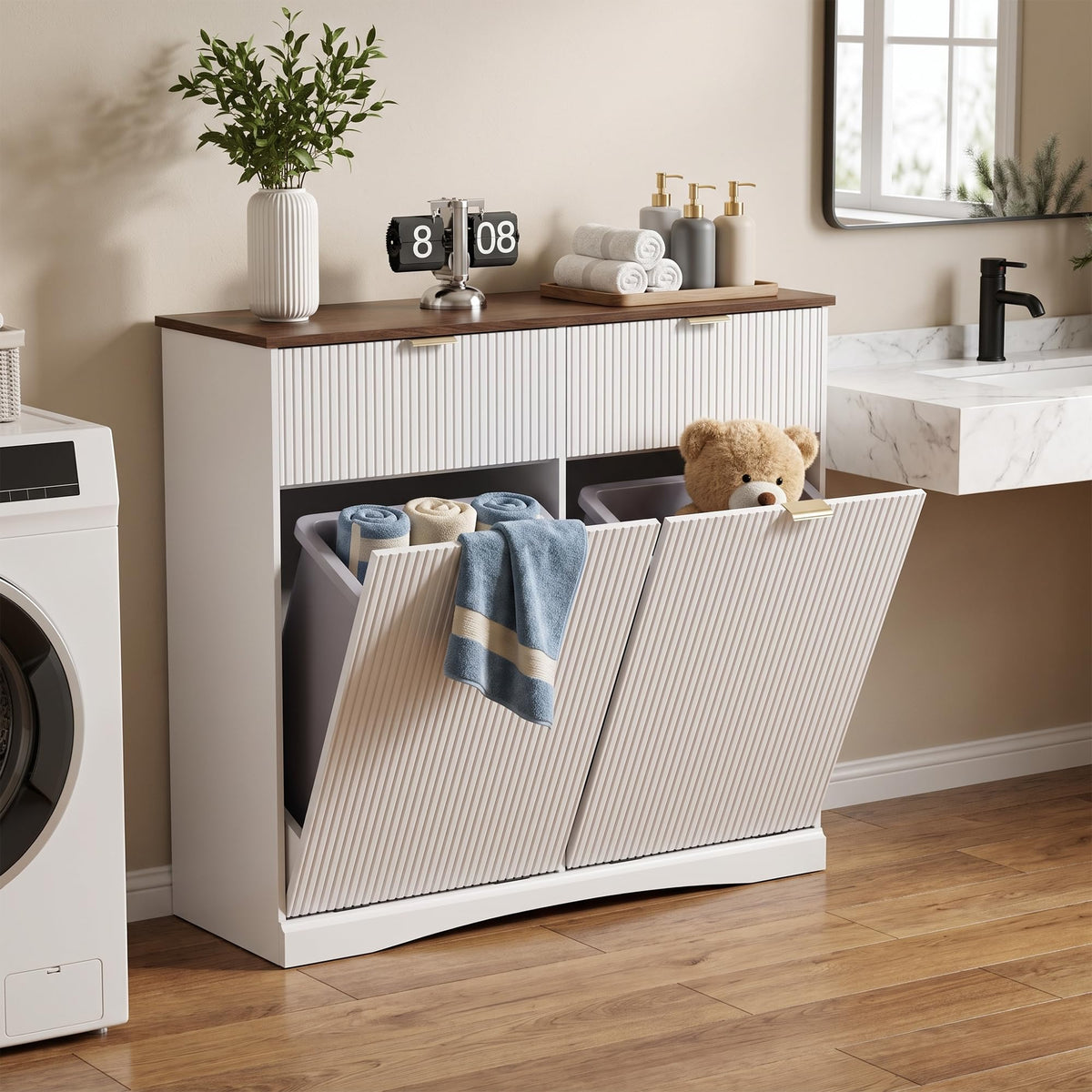 White and Dark Walnut Tilt Out Trash Cabinet G56198