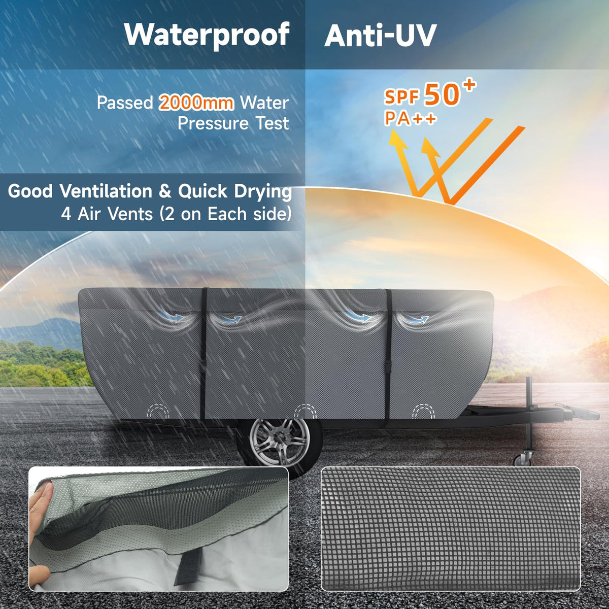 Waterproof Anti-UV Pop Up Camper Cover Fits 14'-16' Trailers T238224