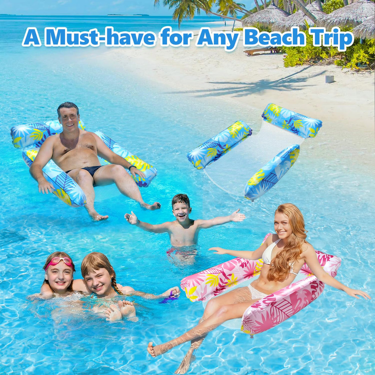 2 Pack Inflatable Pool Floats with Drink Holders and Air Pump T59329