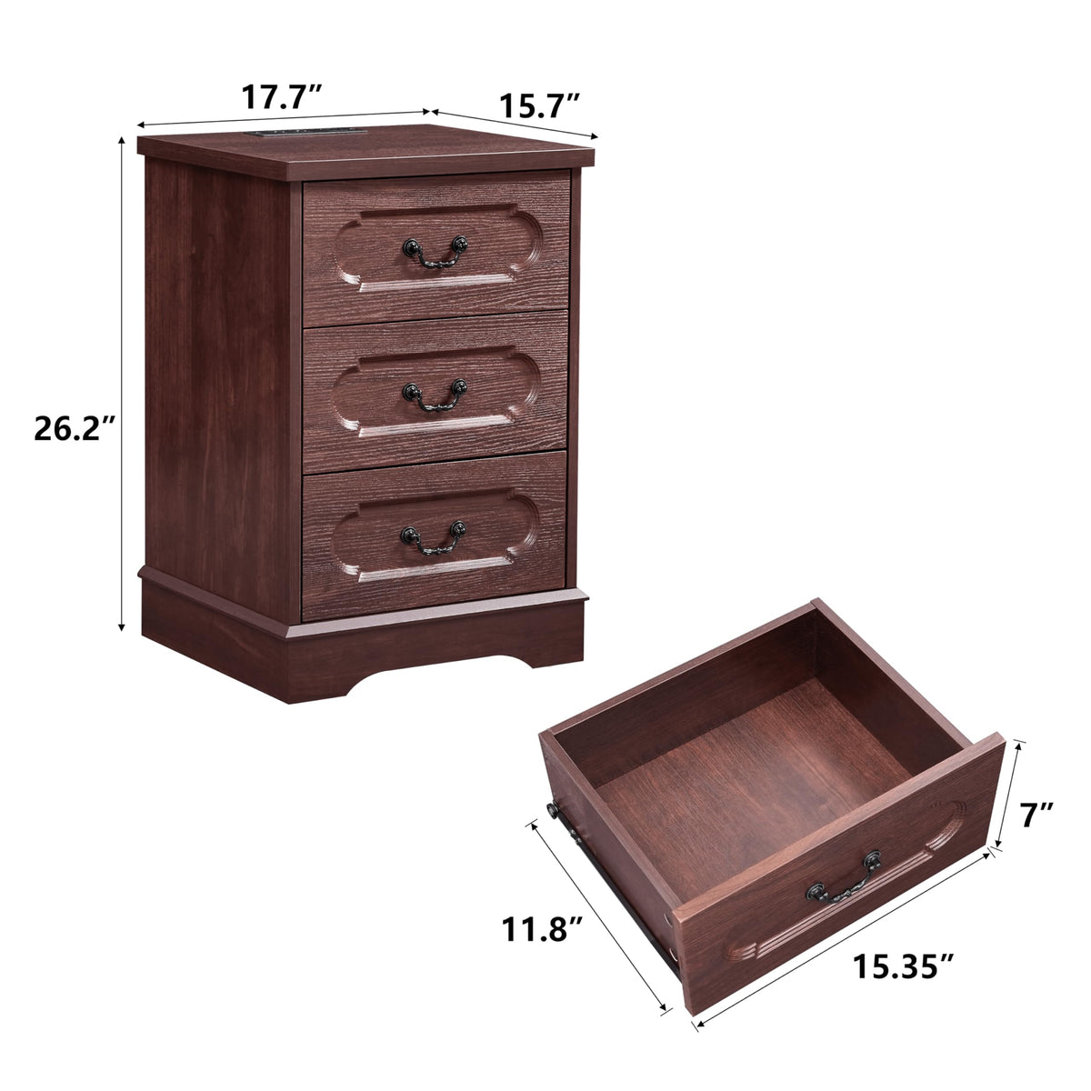 Cherry 3 Drawer Dresser with Charging Station L697