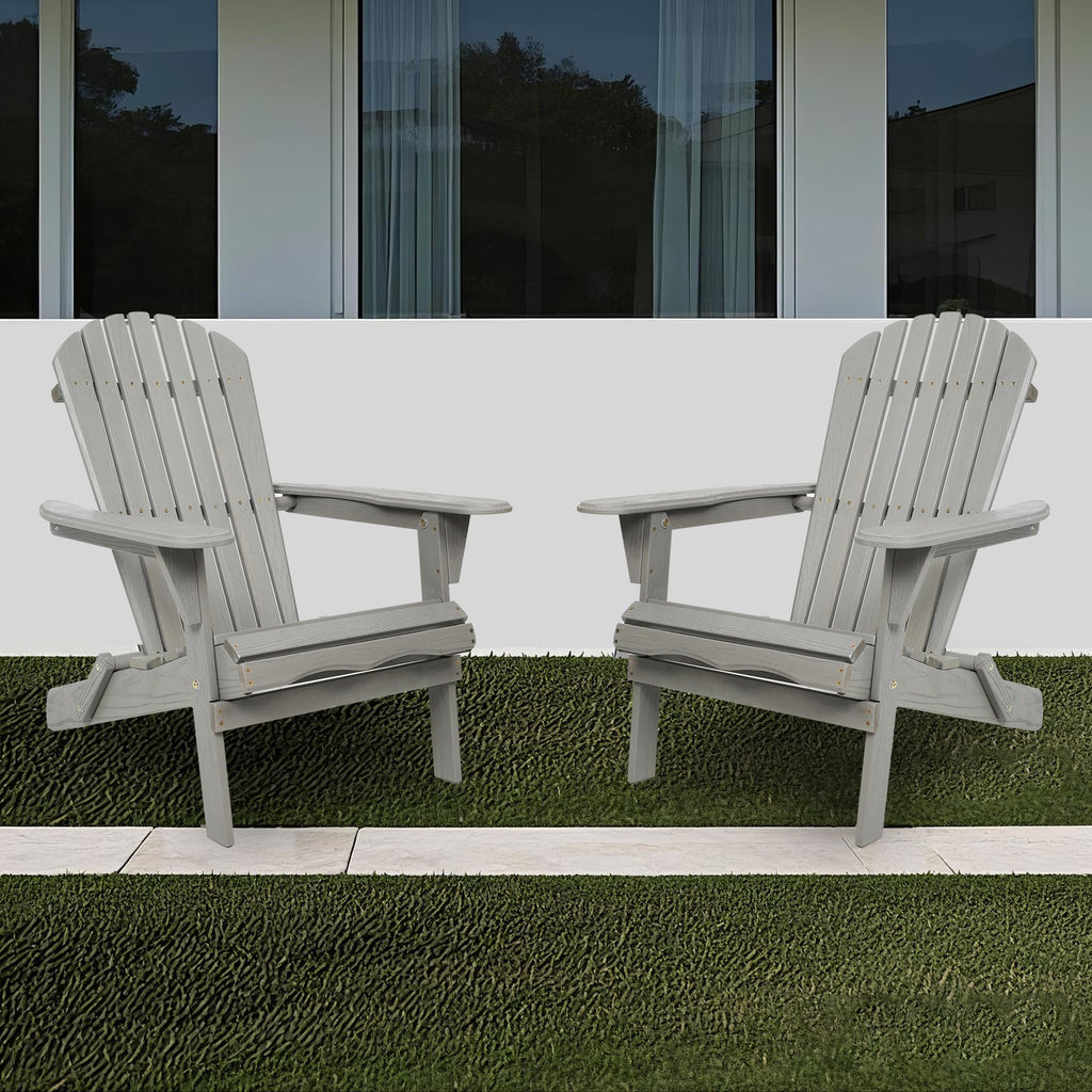 Folding Adirondack Chair Set of 2 Solid Cedar Wood Gray L32382