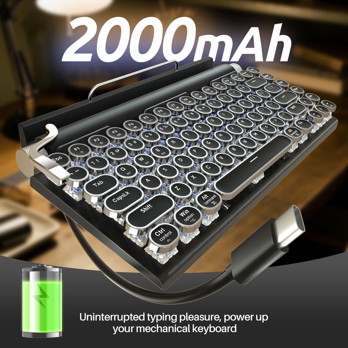 Wireless Bluetooth Mechanical Keyboard with Blue Switches, Black F316