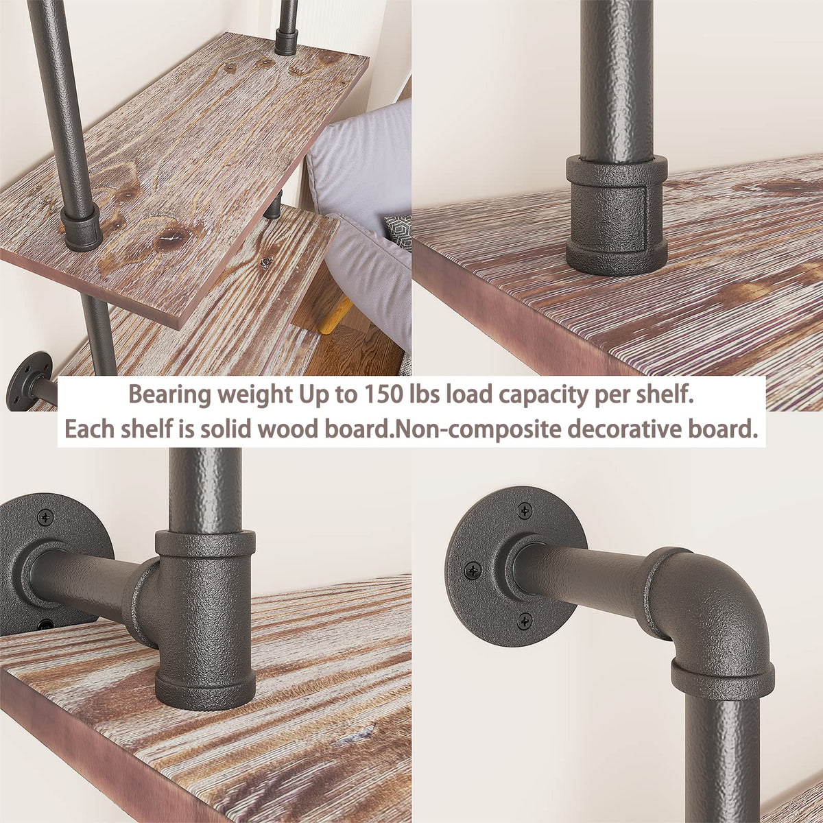 5 Tier Solid Wood Industrial Pipe Ladder Shelf J1033