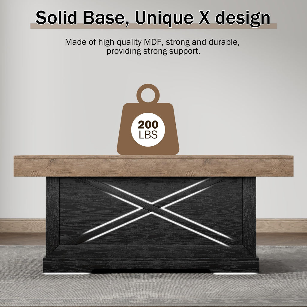 39 in Rustic Coffee Table with X-Design V7229