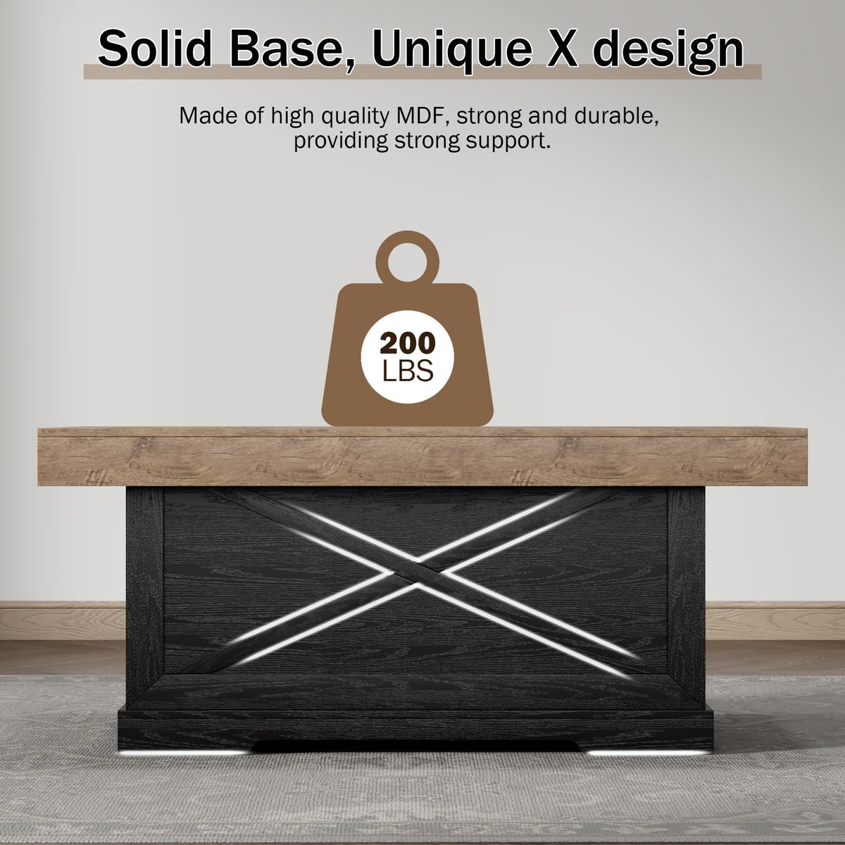 39 in Rustic Coffee Table with X-Design V7229
