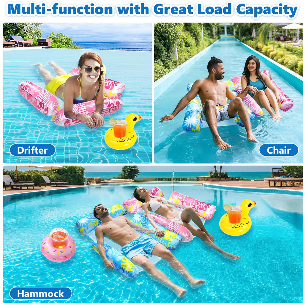 2 Pack Inflatable Pool Floats with Drink Holders and Air Pump T59329