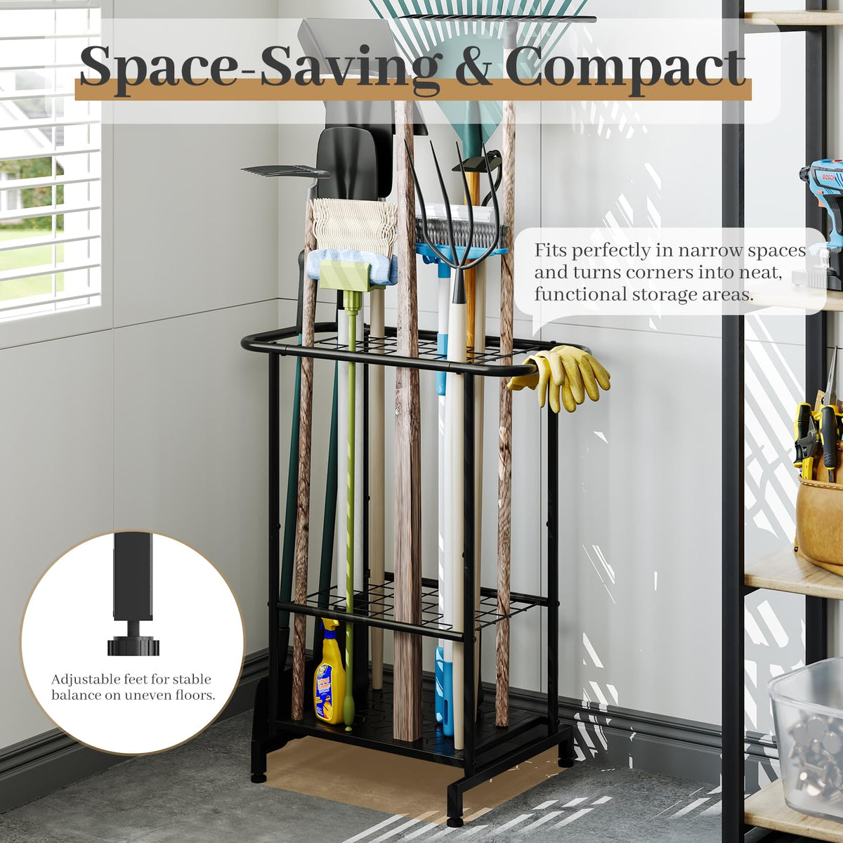 Heavy Duty Metal Garden Tool Organizer with Wheels M40581
