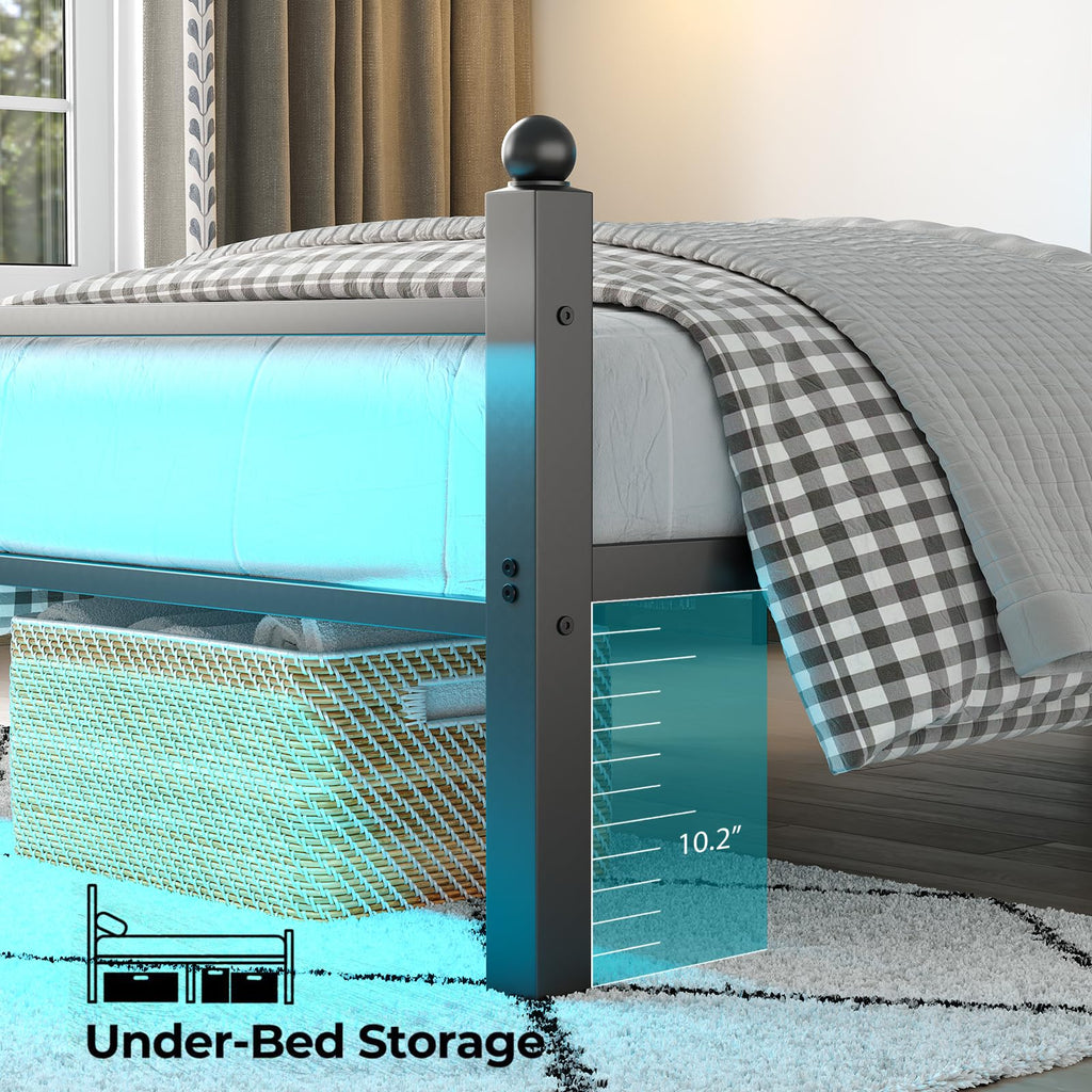 Black Twin Bed Frame with LED Lights and Charging Station K425