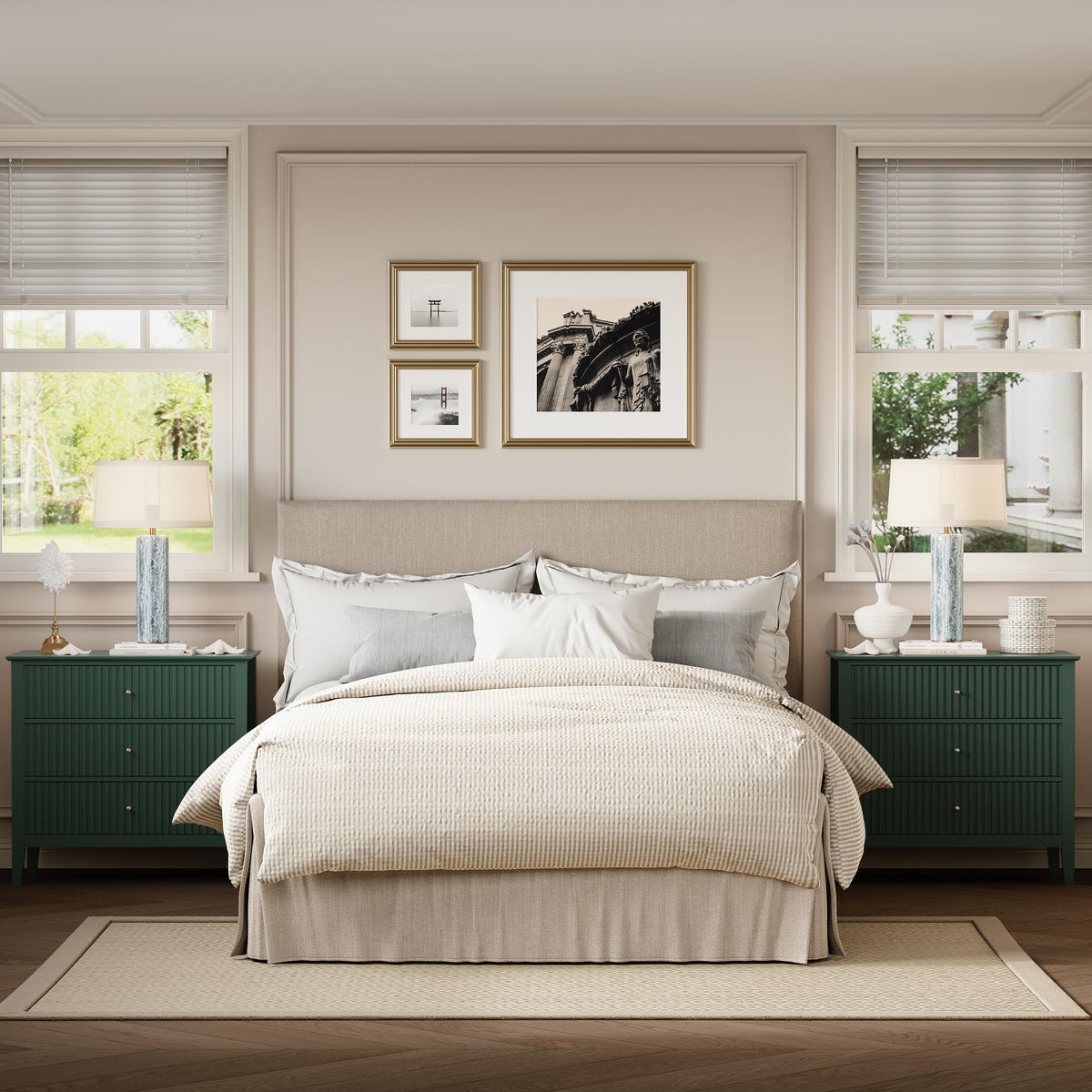32" Dark Green 3 Drawer Nightstand Set of 2 I80047