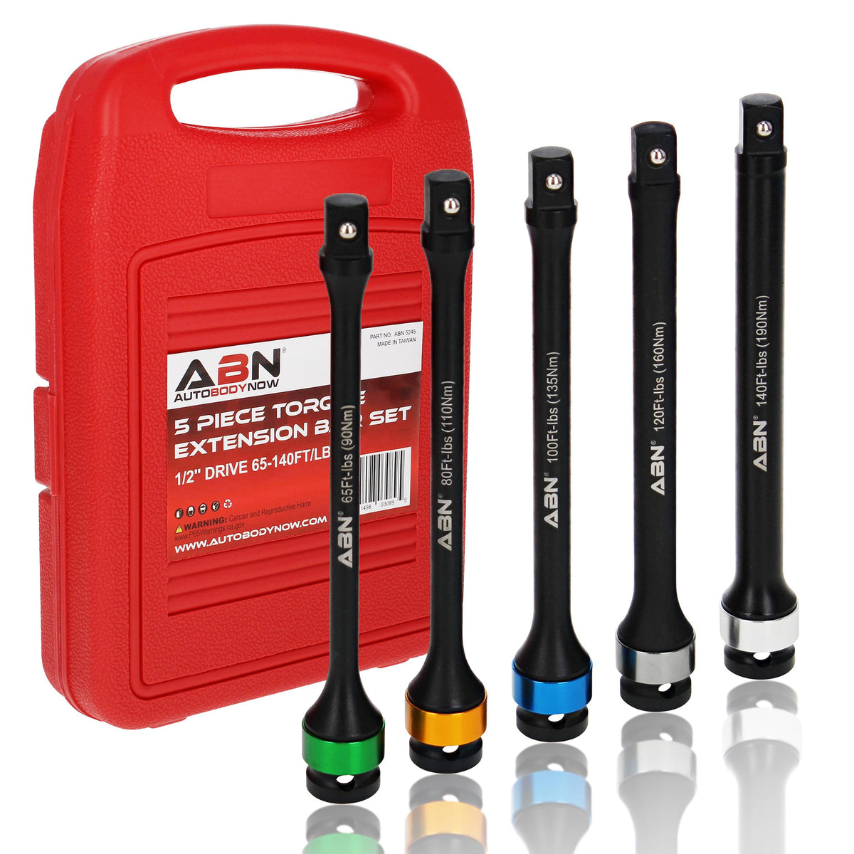 1/2in Drive 8in Long Torque Limiting Socket Extension Bar 5pc Set I4776