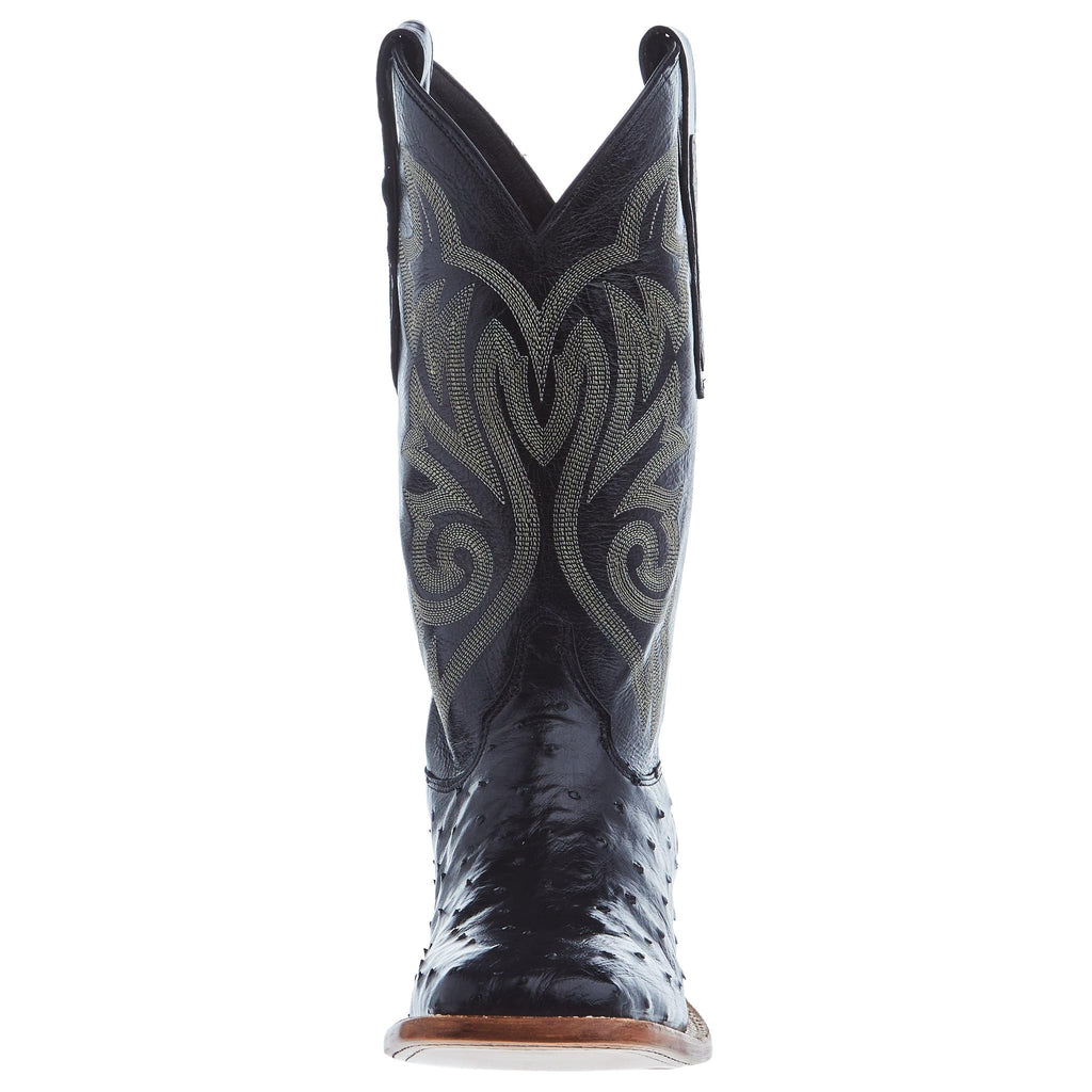 Black Ostrich Square Toe Cowboy Boot D972