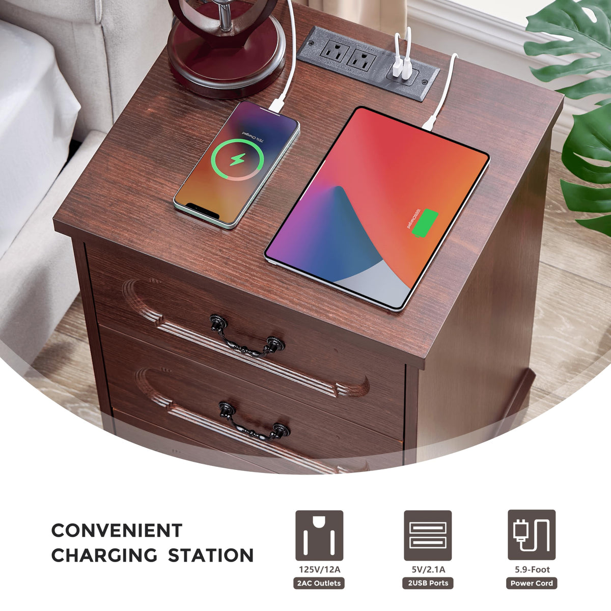 Cherry 3 Drawer Dresser with Charging Station L697