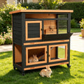 2-Story Wooden Rabbit Hutch Guinea Pig Cage with Wheels I784