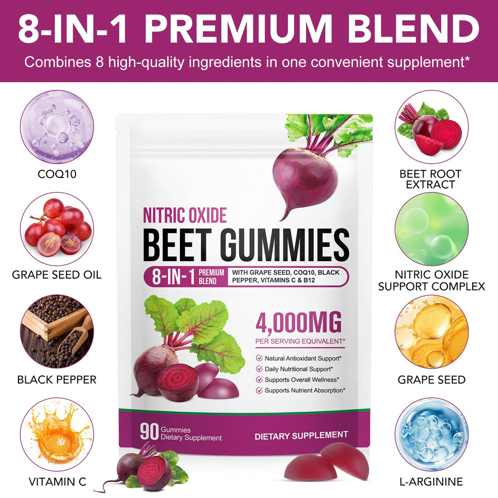 Sugar Free Beet Root Gummies with CoQ10, Grapeseed Extract, Vitamin B12, C W817